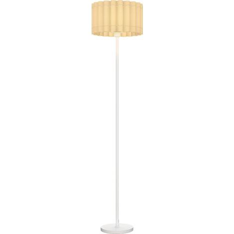 Lampadaire d'intérieur Lampadaire de style rétro, abat-jour en plastique, interrupteur au pied, tige métallique, blanc (1/5)