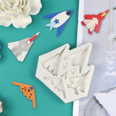 Moule à chocolat en silicone en forme d'avion de chasse, décoration de gâteaux, accessoires de cuisine et de pâtisserie (1/4)