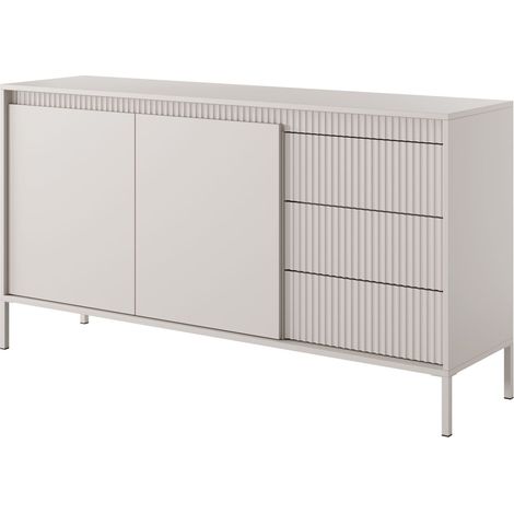 Meuble de salle de bain, Blanc Mat, 140 × 57 × 46 cm, poignées argentées (1/5)