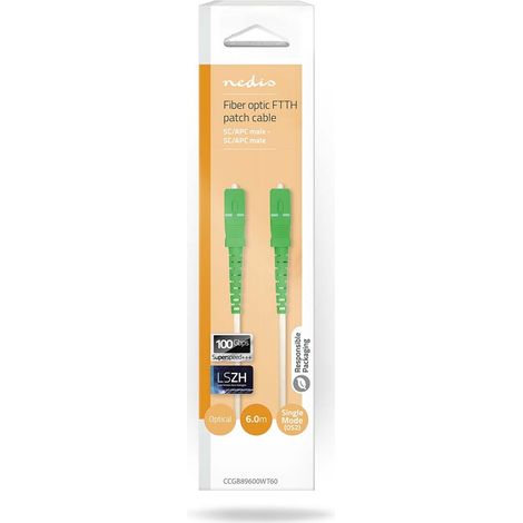 Nedis Glasfaser-Netzwerkkabel / SMF (Single Mode Phase) / SC/APC / SC/APC / 100 Gbps / 6.00 m / Weiss / Gift Box with Euro Lock
