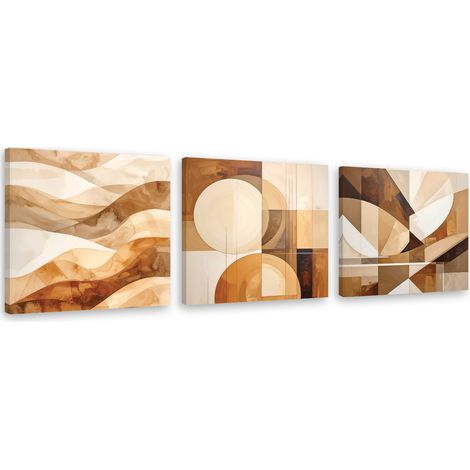 Set de tableaux sur toile Abstraction géométrique beige 3 x 30x30 (1/4)