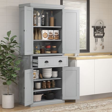 Mobile da cucina con credenza, multiuso, ripiani regolabili, 4 ante, cassetto grande, 76,2 x 40,2 x 183 cm, grigio (1/5)