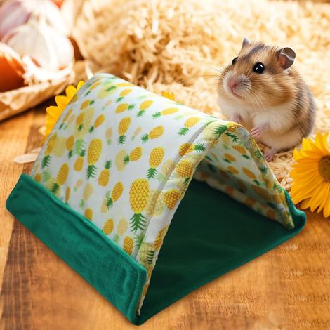 Tente pour rongeurs à imprimé ananas – Cachette douce et chaude pour hamsters, gerbilles et petits rongeurs avec doublure en polaire (1/5)
