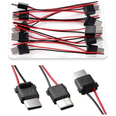 Lot de 10 connecteurs USB-C mâles 3A à 2 fils, connecteurs USB-C mâles à 2 fils, connecteurs à souder USB Type-C avec 70 mm 24 AWG (1/5)