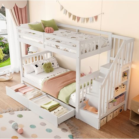 Letto a Castello 90x200 cm con Scala Contenitore Bianca (1/5)