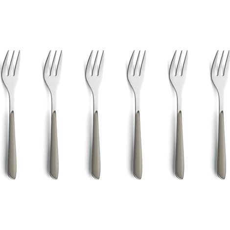 Lot de 6 fourchettes à gâteau en acier inoxydable 18/0 pour 6 personnes, bols en plastique, taupe, antirouille et lave-vaisselle (1/5)