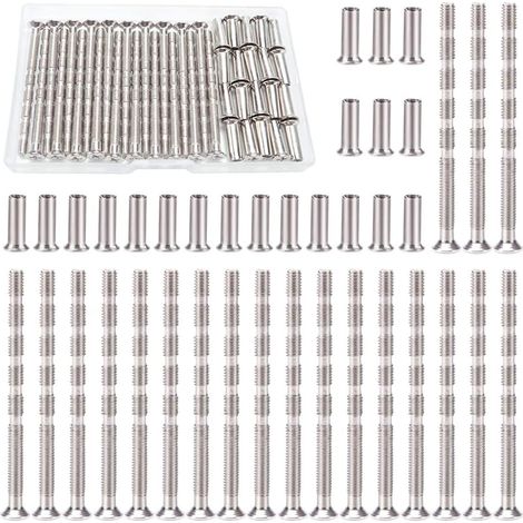 20 x M4 Door Handle Screws, Connection Screws with Bolt Kit, Connection Bolts and Sleeve, Nickel Plated Furniture Link for Patches, Door Handle, Cabinet, Drawers