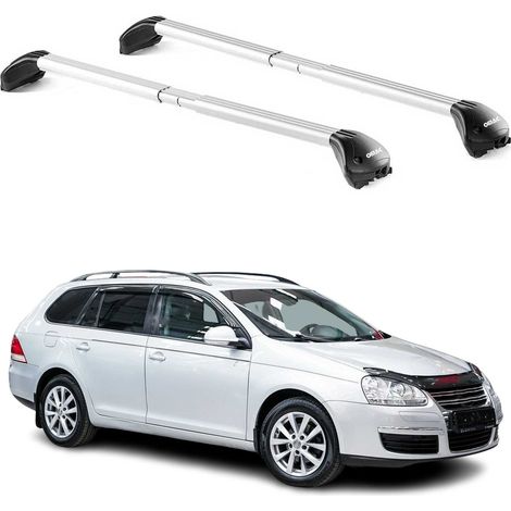 OMAC Dachträger Querträger TÜV geprüft für VW Golf mk6 mk7 Kombi/Alltrack/Sportvan 2008-2019 – Abschließbar (4 Schlösser) – Max 100 kg – Edelstahlband + Gummischutz Silber (1/5)