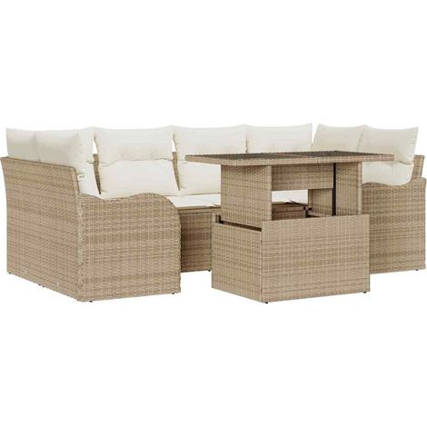 Maison Exclusive - Set Divano da Giardino 7 pcs Beige Rattan in Polipropilene