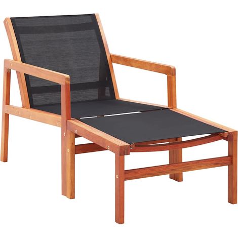 vidaXL Chaise de jardin et repose-pied Eucalyptus solide et textilène (1/5)