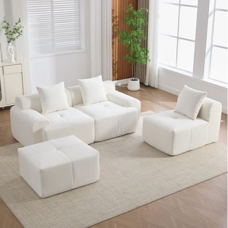 Canapé d’angle aus Kordstoff in Beige, modulares 4-Module-Sofa ohne Montage (1/5)