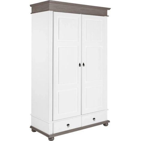 Armadio a 2 Ante con 2 Cassetti Camera da Letto in Legno Bianco Grigio (1/5)