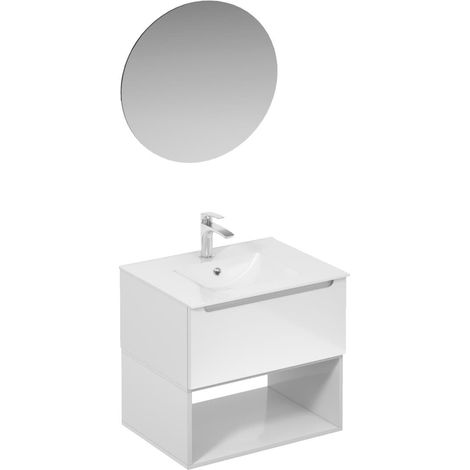 Naturel Mobiletto da bagno con lavabo, comprensivo di rubinetto, bocca e scarico per lavabo Naturel Stilla bianco lucido (KSETSTILLA009)