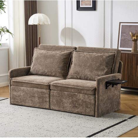 Canapé convertible 172,5x71x95 cm en tissu chenille marron, avec rangement pour salon FloraGrace (1/5)