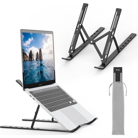 Support réglable pour ordinateur portable, pliable en aluminium 10-17.3 pouces de hauteur, léger et stable - Noir (1/4)