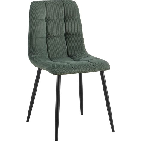 Chaise de salle à manger x1 coutures décoratives carrées en velours côtelé vert et métal noir 100007259