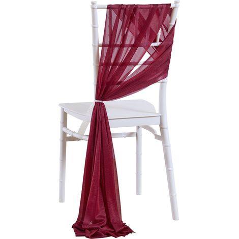 20250cm - Décoration au dos de deux chaises de mariage, chaise d'église bordeaux (en tulle gaze) (1/5)