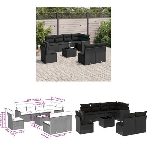 Salon de jardin 9 pcs avec coussins noir résine tressée - Ensemble Salon De Jardin - Meuble De Jardin - Canapé D'extérieur - Set Salon Exterieur - Fauteuil Jardin - Home & Living (1/3)