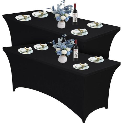 Lot de 2 Nappe de Table Extensible 6 Pieds,183cm,Noir-Couverture de Table en Polyester et Spandex Lavable en Machine et Infroissable pour mariages,bar,fête d'anniversaire,fête,table de bistrot (1/5)