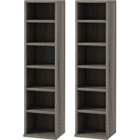 Lot de 2 étagères colonnes gris foncé – 12 compartiments pour 204 CDs – Panneaux de particules robustes – Système anti-basculement – MH (1/5)