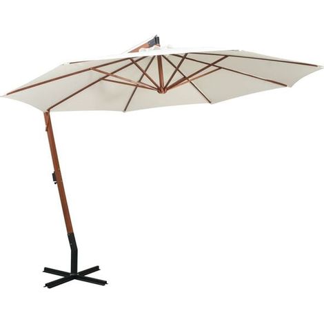 Parasol suspendu à mât en bois, 350 cm, blanc (1/5)
