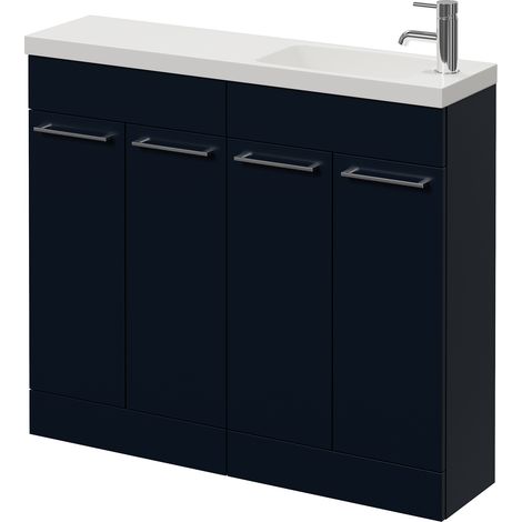 Napoli 250 Deep Blue 1000mm 4 Door Vanity Unit with Round Silvo Basin - 1000mm - Chrome 160mm Handle