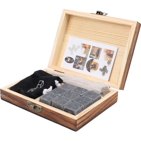 Pierre à whisky noire multifonctionnelle et portable avec pince et boîte de rangement - Idée cadeau pour les amateurs de boissons (1/5)