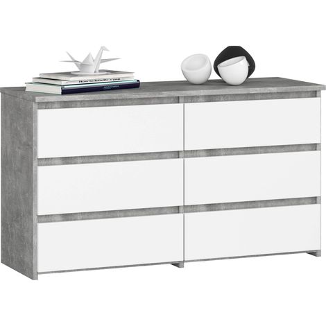 Cómoda AKORD CL100 Gris Hormigón 100 cm 6 cajones frente en color Blanco 100x35x57 cm