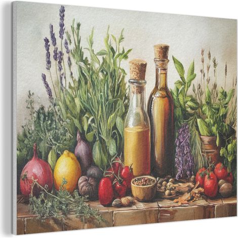 CUADRO ACÚSTICO Naturaleza muerta - Hierbas - Especias - Fruta - Colorido Adornos Pared 80x60 (1/5)