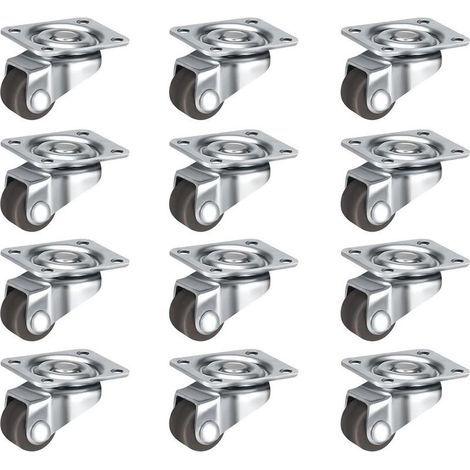 Lot de 12 roulettes pivotantes à 360° pour petits meubles (12 mm), silencieuses, avec vis, pour petits meubles, tables, armoires, chariots, marron (1/5)