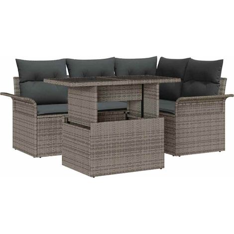 Maison Exclusive - Garten-Sofa-Set mit Kissen 5 pcs Grau Poly Rat