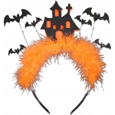 Cerchietto per capelli di Halloween con piume di pipistrello e casa (1/4)