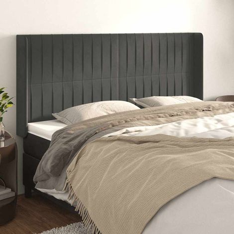vidaXL Cabecero con orejas de terciopelo gris oscuro 183x16x118/128 cm (1/5)