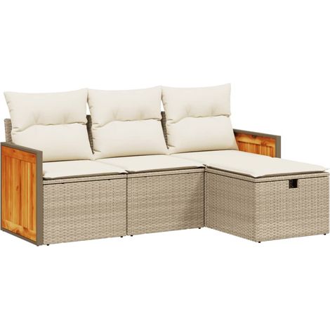 Salon de jardin avec coussins 4 pcs beige résine tressée (1/3)