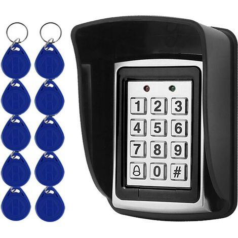 Serrure à code en métal pour ouverture de porte Access Control Keypad 125 kHz Lecteur de carte EM + 10 clés RFID + Housse de pluie étanche pour système de contrôle d'accès de porte (1/5)