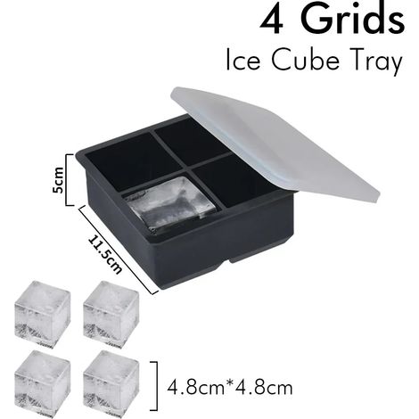 (4 compartiments à glaçons - 1 pièce) Moule à glaçons en silicone carré avec couvercle, idéal pour whisky, cocktails et café. (1/5)