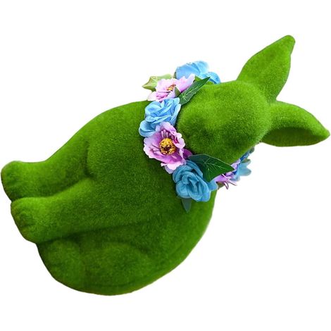 Figurine de Lapin Floqué Verte 25 Cm Décoration de Pâques Printemps pour Jardin et Intérieur, Statue en Mousse Légère, Ornement Festif Lapins de Pâques, Centre de Table Thématique (1/5)