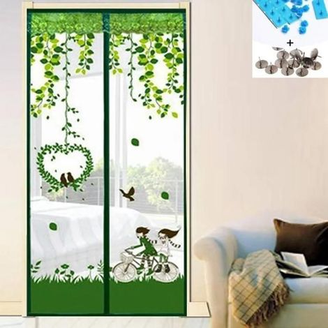 HOXILEELEORideau de porte 100 x 210 cm, lavable, résistant aux insectes, convient pour portes de balcon, portes-fenêtres (vert) (1/3)