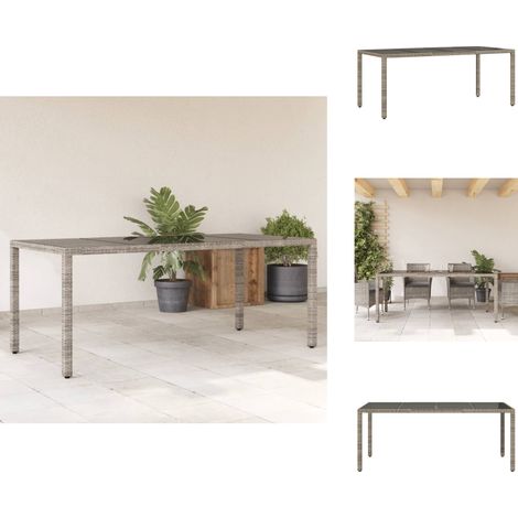 Gartentisch mit Glasplatte Grau 190x90x75 cm Poly Rattan - Gartentisch - Esstisch - Outdoortisch - Terrassenmöbel - Gartenmöbel (1/5)