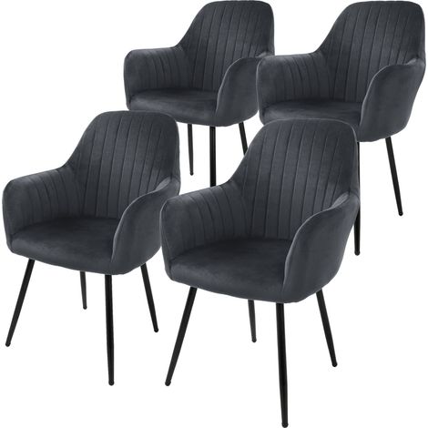 ML-Design Set di 4 Sedie da Pranzo con Schienale e Braccioli Grigio Sedia da Cucina con Rivestimento in Velluto Poltroncina Imbottita con Gambe in Metallo Sedie Ergonomiche Poltrona Poltroncine (1/5)