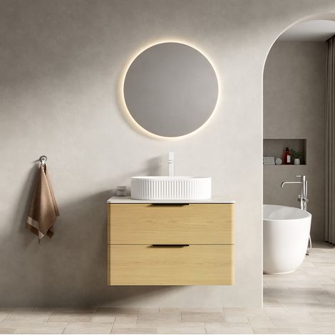 Mueble de baño suspendido 75 cm con lavabo ovalado, encimera sinterizada y 2 cajones (1/5)