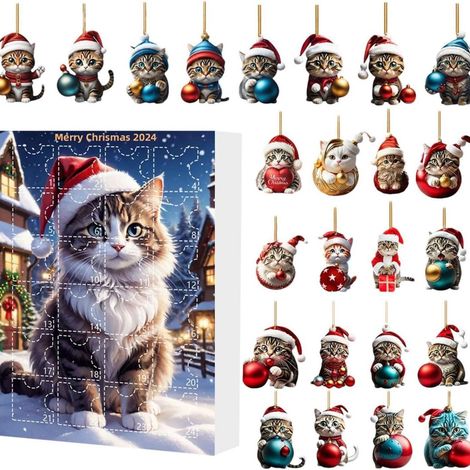 Calendrier de l'Avent avec des chats, 24 jours avant Noël avec d'adorables peluches chats et des décorations de Noël (1/4)