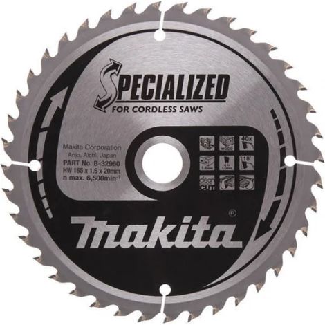 Makita B-32960 Specialized Lama per sega circolare a batteria 165x20 mm per legno