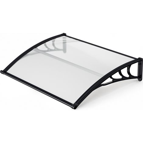 Randaco Vordach Haustür mit Regenrinne 150 x 100 cm, Türüberdachung aus Polycarbonat, Schwarz/Transparent, Regenschutz für Eingang (1/5)