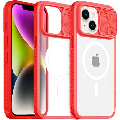 Custodia per iPhone 15 Plus, con cursore per fotocamera e MagSafe, rossa (1/5)