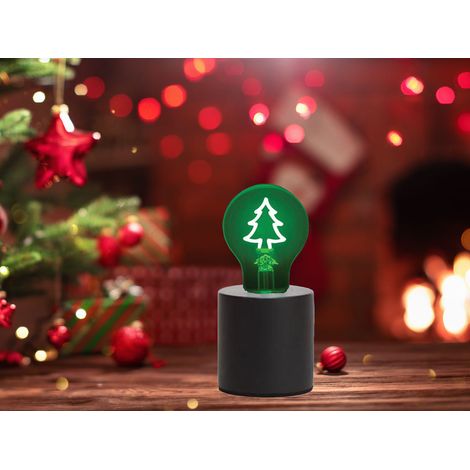 Tischlampe Beton Schwarz mit Deko LED Glühbirne Tannenbaum, Höhe 9cm (1/5)