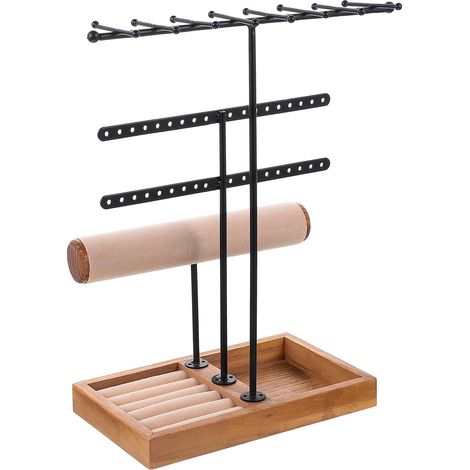 Porte-collier en Bois et Fer pour Usage Domestique, Présentoir à Bijoux Décoratif et Élégant Support pour Boucles D'oreilles et Bracelets (1/5)
