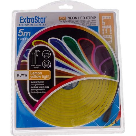 Striscia LED Neon 5M 8.5W/M 12V 120LED Modellabile e Tagliabile IP65 Angolazione 120°, 9 Colori Disponibili (Giallo)