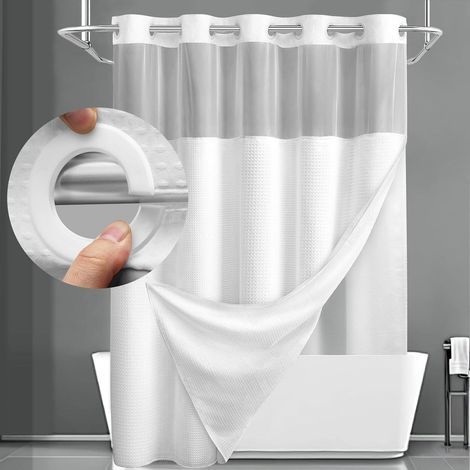 Shower curtain without hooks, waffle pattern, white, 152 cm wide x 183 cm long. Curtain rod not included. (1/5)
