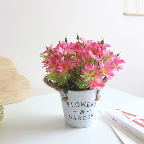Flores artificiales para uso en interiores, 1 pieza, flores artificiales con maceta de metal, decoración de plantas artificiales para bodas, exteriores, oficinas, mesas, jardines, regalo para un nuevo (1/5)